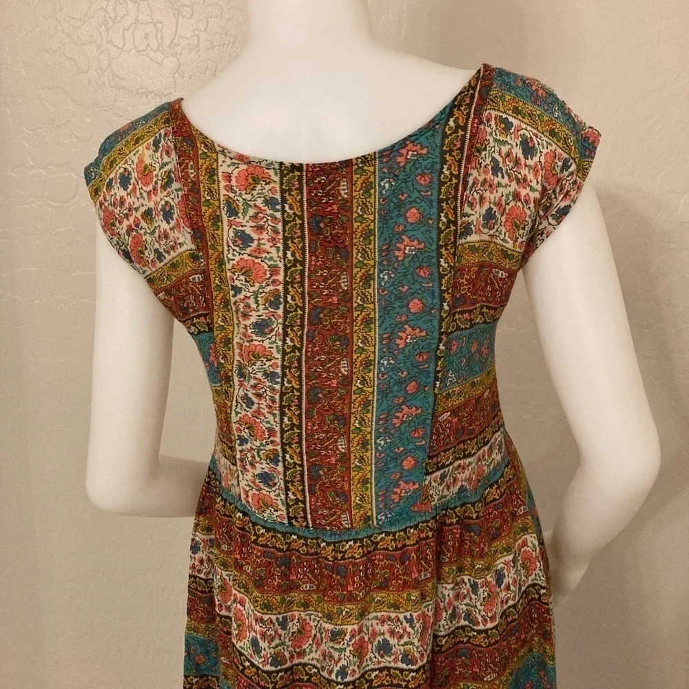 Free People Short Sleeve Coastal Tectonics Dress Boho High Low Sheer Overlay XS